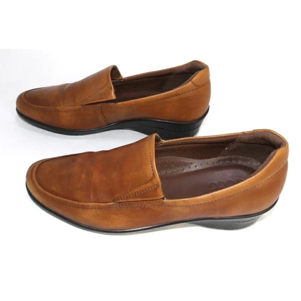 ECCO brown leather loafers wedge heel women's size 41 US 10